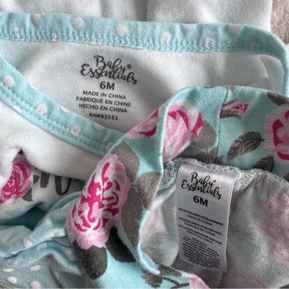 Baby Essentials |"Hello World" Blue Floral 3 Piece Set | Size 6 Months - Picture 3 of 4